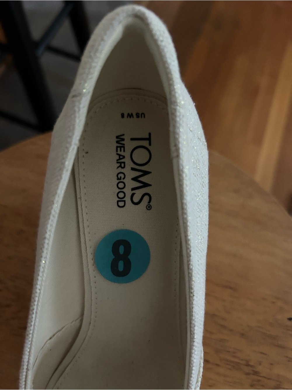 TOMS White Glitter Wedge Slip-On Shoe